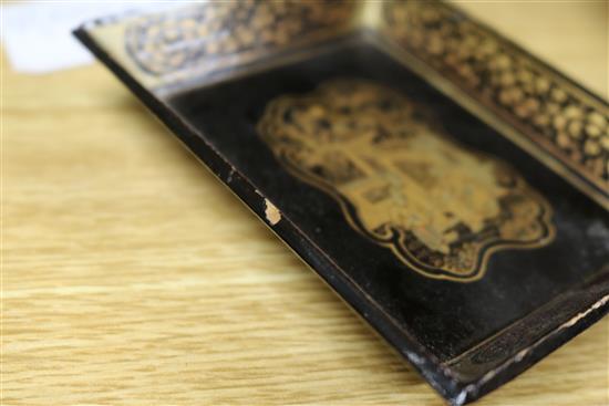Four Chinese export laquer boxes and two pin trays